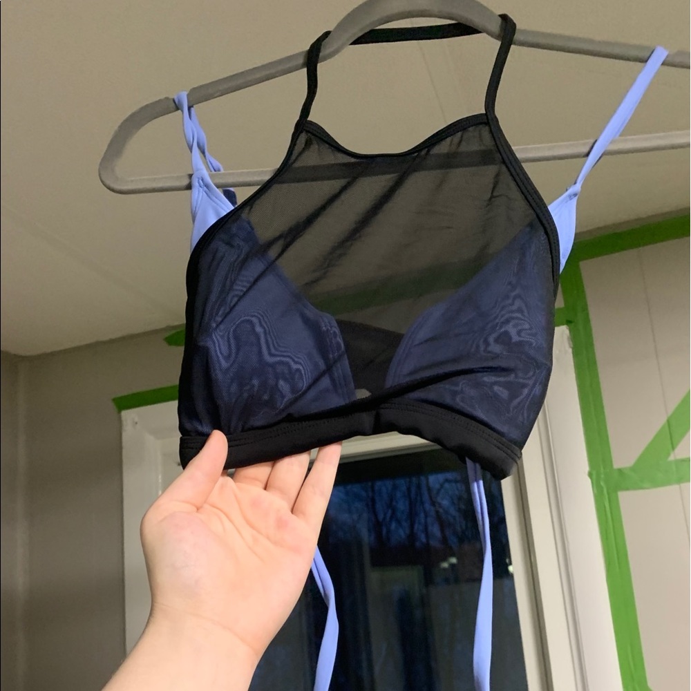 Mesh-covered periwinkle bathing suit top!